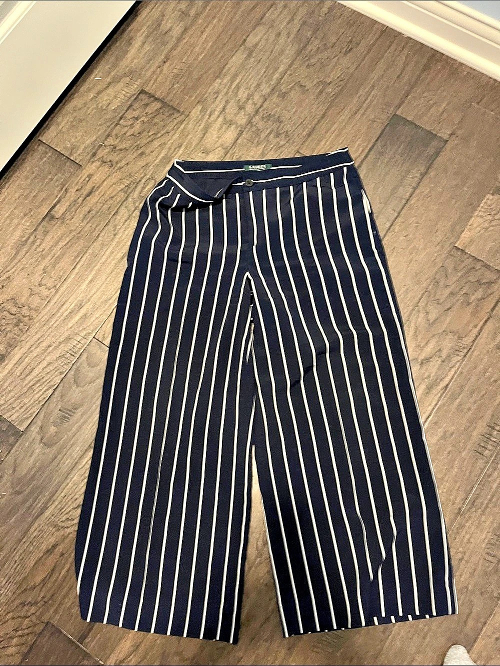Lauren Ralph Lauren Pinstripe Linen Wide-Leg Pant blue & white/cream